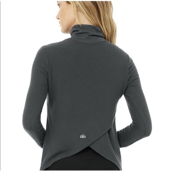 ALO Yoga Sweaters - ALO Yoga Embrace Tulip Split Back Long Sleeve Athletic Gray Sweater Size M